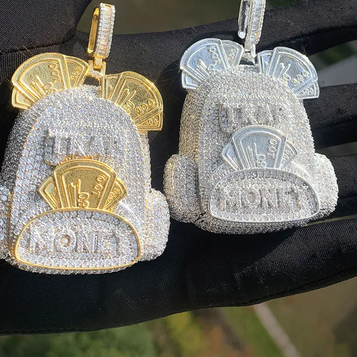 Authentic Hip Hop 5A+ CZ Stone Bling Iced Out MONEY Bag TRAP Pendant Necklace for Men Rapper Jewelry Gold Silver Color