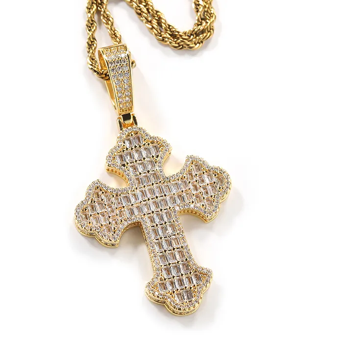 Authentic Hip Hop 5A+ CZ Stone Bling Iced Out Cross Pendants Necklaces for Men Rapper Jewelry Gold Silver Color