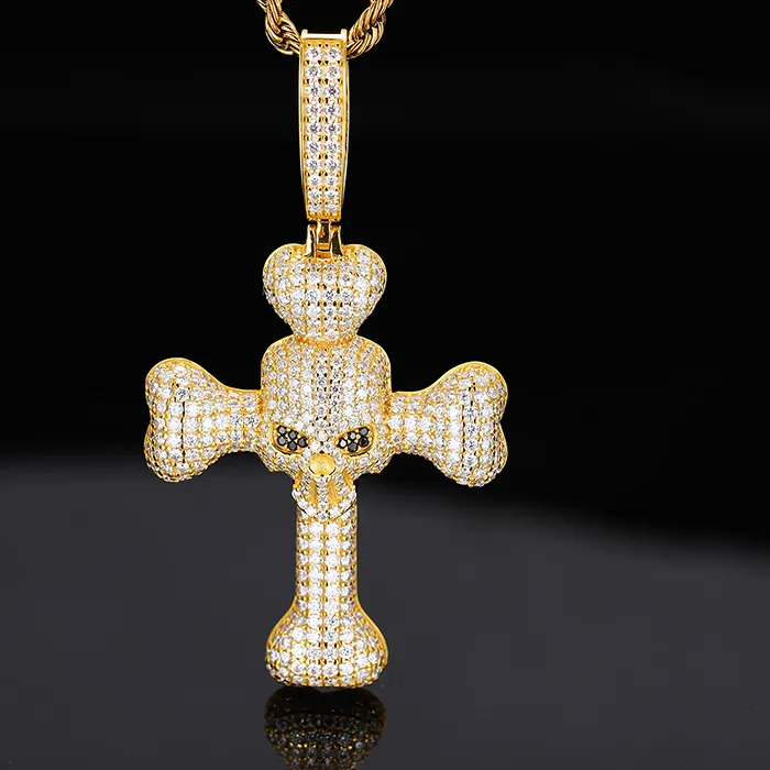 Authentic S925 Sterling Silver Moissanite Paved Bling Ice Out Skeleton Cross Charm Pendants Necklaces for Men Rapper Jewelry Gold Color