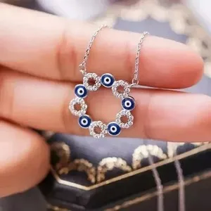 Authentic 1Ct Round Cut Lab Created Diamond Evil Eye Chain Pendant 14k White Gold Plated