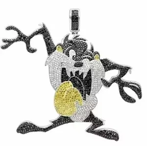 Authentic 3Ct Round Lab Created Black Diamond Tasmanian Devil Pendant14K Three Gold Plated