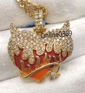 Authentic Enchanted Flameheart Pendant – Moissanite‑Glazed Devil’s Heart in Golden Silver