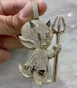 Authentic 2.22Ct Round Cut Lab-Created Diamond Devil Cartoon Pendant 14K Two Gold Plated