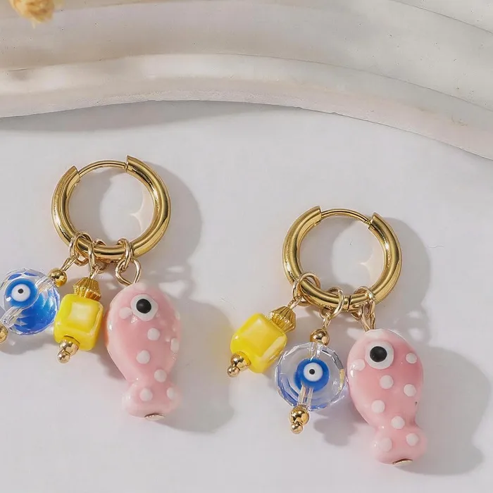 Authentic Talisman of the Azure Deep: Ceramic Fish and Protective Gaze Hoops