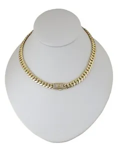 Authentic Women 14K Gold Plated Cz Cuban Choker Chain Necklace 16"
