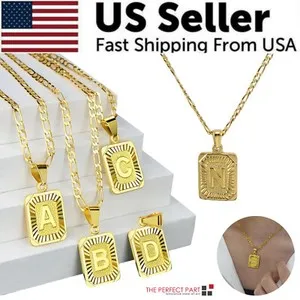 Authentic Gold Plated Initial Letter A-Z Pendant Necklace Choker Jewelry 18" Chain