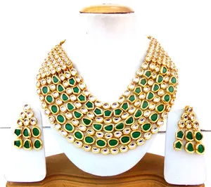 Authentic Indian Bollywood Gold Plated Kundan Choker Bridal Necklace Earrings Jewelry Set