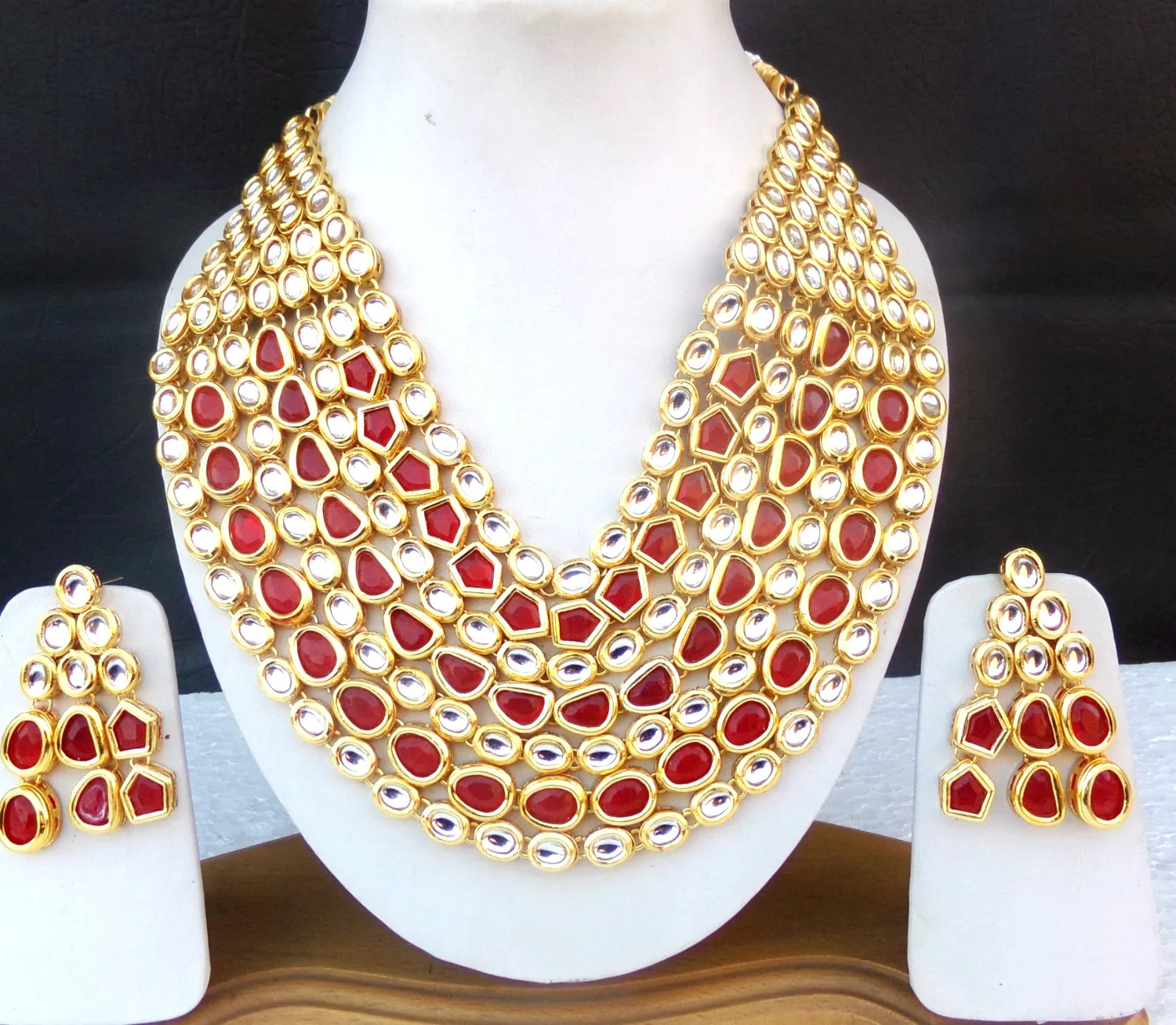 Authentic Mystical Bride's Bliss: Golden Kundan Choker & Earrings Set for Sacred Union