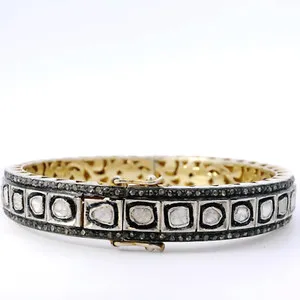 Authentic Sacred Radiance: Antique Gold Plated Sterling Diamond Bangle