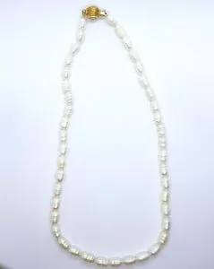 Authentic Gold Plated Ball Clasp Natural South Sea Bourque White Pearl Necklace Bead 45cm