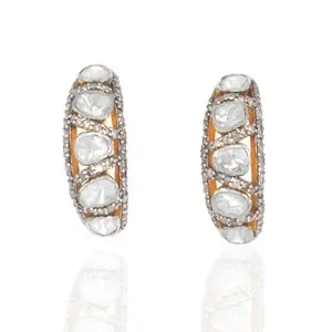 Authentic Celestial Radiance: 18k Gold-Plated Diamond Polki Hoops