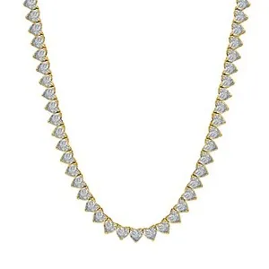Authentic 10C Certified Lab Grown Diamond Heart Tennis Necklace 14K Yellow Gold Plated 17"