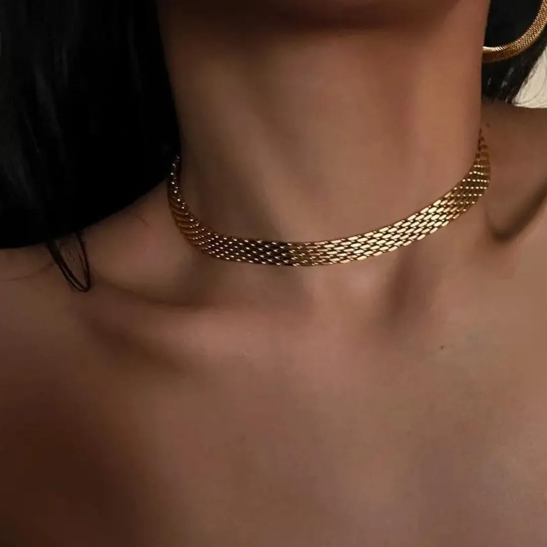 Authentic 18K gold plated braided Herringbone Chain choker necklace women Tarnish Free