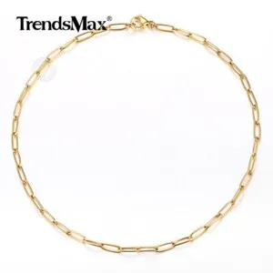 Authentic 4MM 20" Gold Plated Stainless Steel Rolo Paperclip Chain Choker Necklace Jewelry