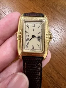 Authentic The Celestial Chronos: Vintage YSL Gold-Plated Tank of Infinite Time