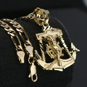 Authentic The Sacred Anchor of Faith 14k Gold-Plated Pendant and Figaro Chain