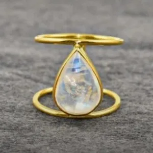 Authentic Celestial Luminescence Moonstone Ring in Sacred Gold-Plated Sterling Silver