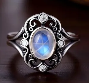 Authentic Celestial Radiance: The Blue Moonstone Lunar Sigil Ring