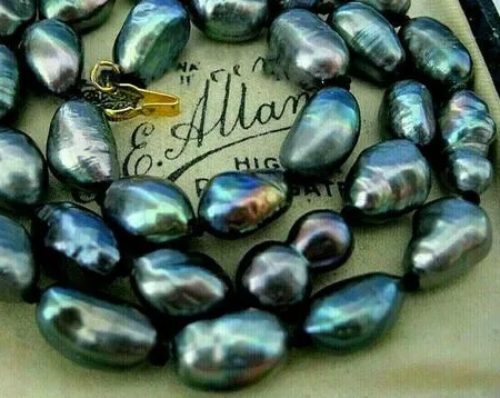 Authentic Shield of the Night: 9-10mm Tahitian Black Pearl Baroque Necklace