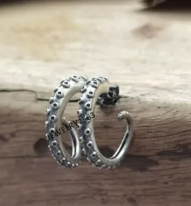 Authentic Octopus Guardian: 14k White Gold Plated Silver Earring of Cosmic Depths