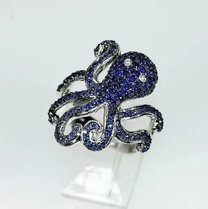 Authentic The Abyssal Sovereign: 2.50 Carat Simulated Sapphire Octopus Ring in Radiant 14K White Gold Finish