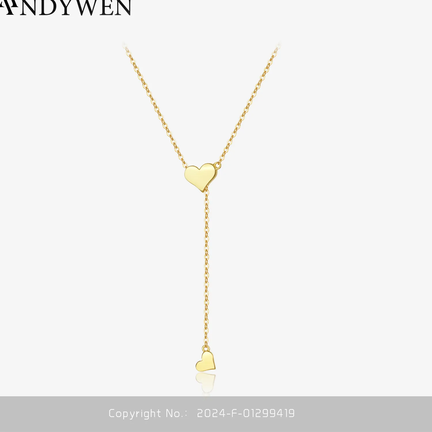Authentic ANDYWEN 925 Sterling Silver Gold Adjustable Chain Heart Pendant Charm Necklace Drop Choker Resizable Women Luxury Jewekry