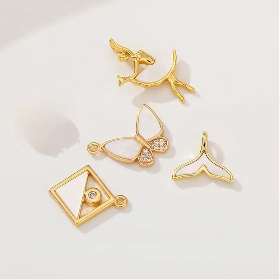 Authentic 18K Gold Inlaid Zircon Natural White Shell Butterfly Fish Tail Pendant Handcrafted Diy Bracelet Necklace Collarbone Chain Pendan