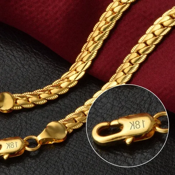 Authentic Fine 925 Sterling Silver 5MM 18K Gold Figaro Chain Necklace For Women Men Boy Wedding Engagement Jewelry Gifts choker