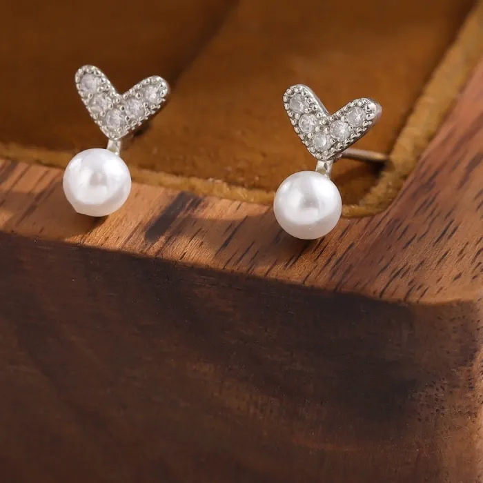 Authentic Hot selling 925 sterling silver fashionable exquisite heart-shaped pearl sweet earrings high-quality girl's jewelry ED305