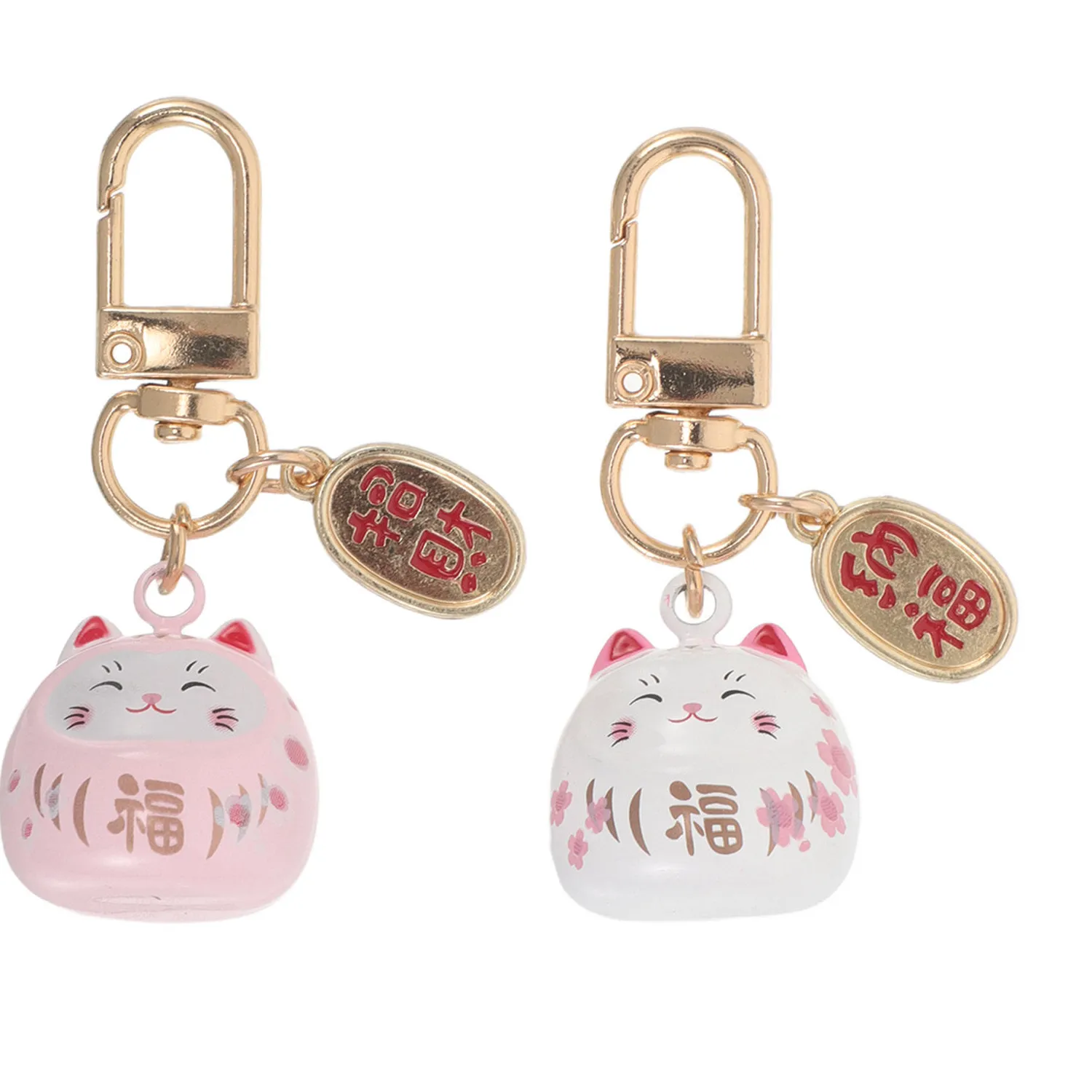 Authentic Twin Whispering Maneki Neko Luck Charms – Enchanted Key & Bag Pendants