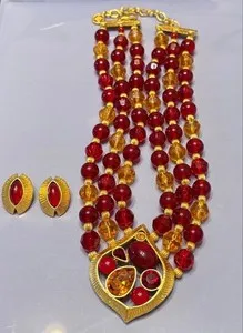 Authentic Vintage Givenchy Gold-Plated Red Yellow Citrine Bead Necklace Used