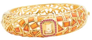 Authentic Solar Flame & Imperial Heart A Gold- Plated Ruby And Citrine Bangle Of Passion And Prosperity