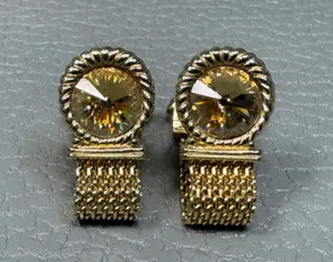 Authentic Vintage Citrine Colored Stone Wrap Around Yellow Gold Plated Cuff Links