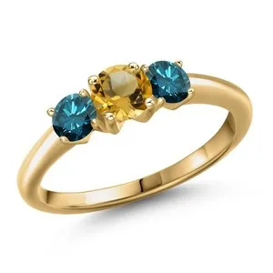 Authentic Celestial Harmony: 18K Gold‑Plated Citrine & Blue Diamond Love Ring
