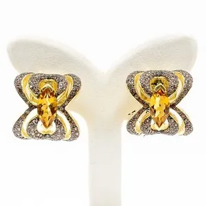 Authentic Radiant Solar Harmony: Citrine and Sapphire Celestial Earrings