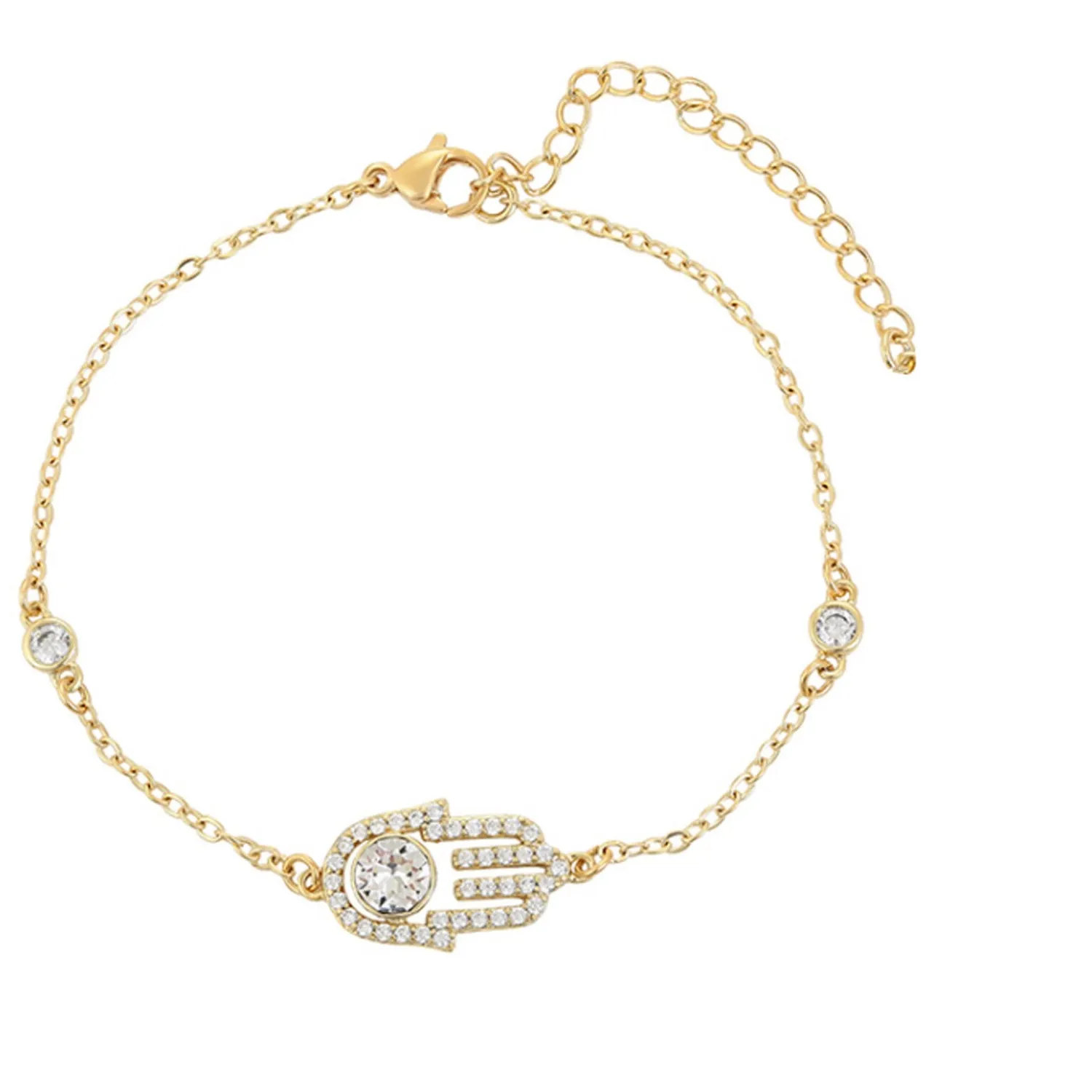 Authentic Radiant Hamsa 14K Gold-Plated Sacred Hand Amulet Bracelet