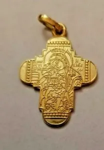 Authentic 21 k GOLD PLATED CHRISTIAN CATHOLIC Cross ST. MARY & JESUS