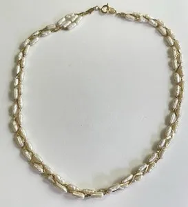 Authentic MCM Vintage Freshwater Luster Rice Pearls Gold Plated Necklace Braided 16”