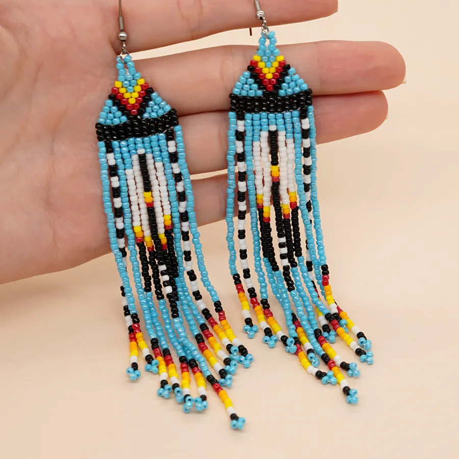 Authentic Zgmxr Bohemia Rice Bead Earrings Tassel Originality Geometry Design Hand Knitting Beaded Jewelry
