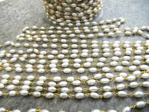 Authentic Whispers of the Divine: 3 Feet Rice Pearl Beaded Rosary Chain