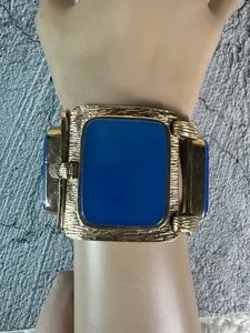 Authentic Mystical Blue Oasis: Massive Gold Plated Link Bracelet for Endless Fortune