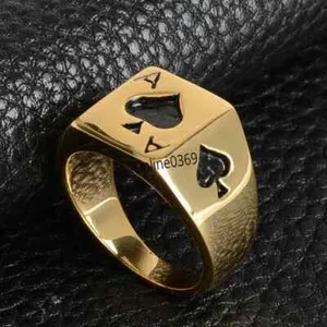 Authentic Fortune's Edge: Men's Yellow Gold Plated Spade Poker Enamel Ring