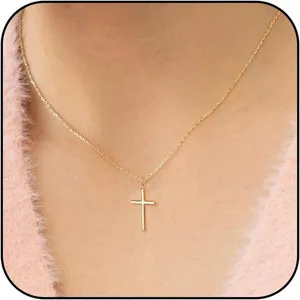 Authentic Radiant Faith Dainty 14K Gold Plated Cubic Zirconia Cross Pendant