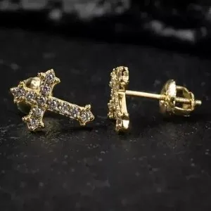 Authentic Radiant Celestial Cross Studs in Gilded Light