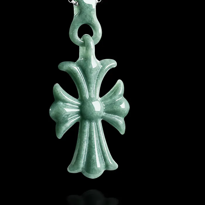 Authentic Natural Burmese Jadeite Cross Pendant Necklace Jewelry Designer Gemstone Real Jade Vintage Accessories Luxury Gifts for Women