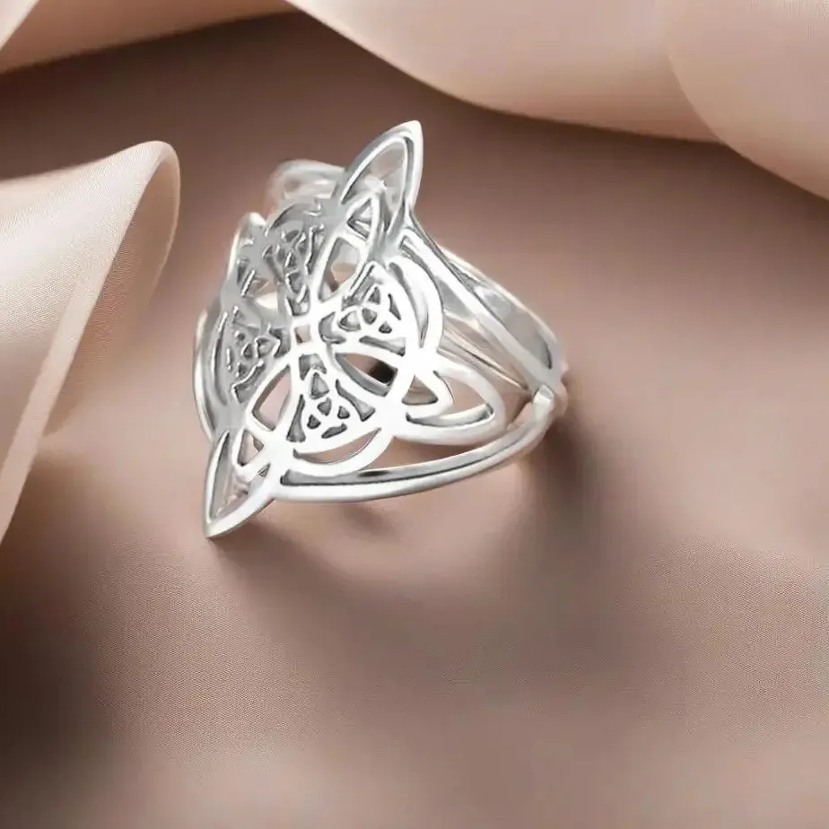 Authentic Triquetra Ring Stainless Steel Celtic Knot Gold Plated Women Amulet Jewelry