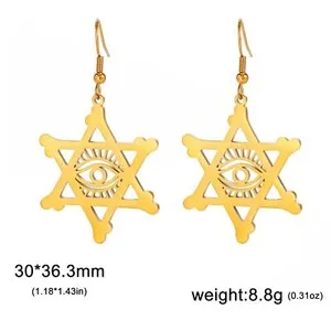 Authentic Divine Shield Star of David & Evil Eye Drop Earrings – Gold‑Plated Magen David Talisman
