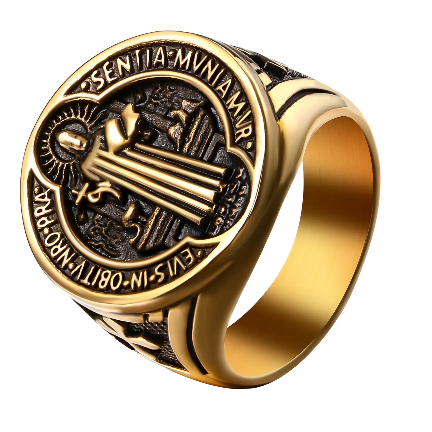 Authentic The Benedictine Aegis: Sacred Gold-Plated Amulet Band