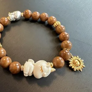 Authentic Rare Green Kuka Seed Bracelet Agarwood Beads Gold Plated Wisdom Path Amulet