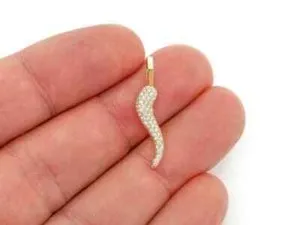 Authentic 0.50Ct Lab Created Diamond Italian Horn Amulet Pendant 14K Yellow Gold Plated
